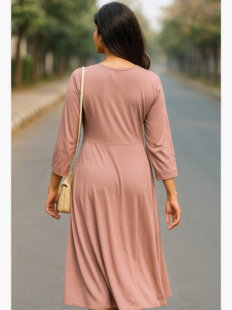 Women's Solid Rayon Midi Dress, Terracotta