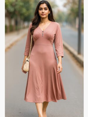 Women's Solid Rayon Midi Dress, Terracotta