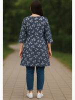 WTOP-JAS-01-NB-XXL-01-B Women's Polyester A-Line Kurti in Navy Blue