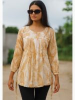 WTOP-KHUSHI-01-CRM-XL-01-F Women's Georgette Printed Pleated Top – Cream