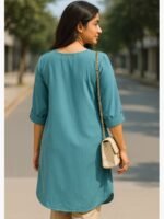 WTOP-KJS-01-AQ-XL-01-B Women's Rayon Straight Kurti Top – Aqua Blue