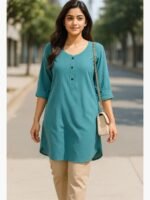 WTOP-KJS-01-AQ-XL-01-F Women's Rayon Straight Kurti Top – Aqua Blue