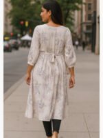 Women's Popcorn A-Line Dress in Soft White Floral