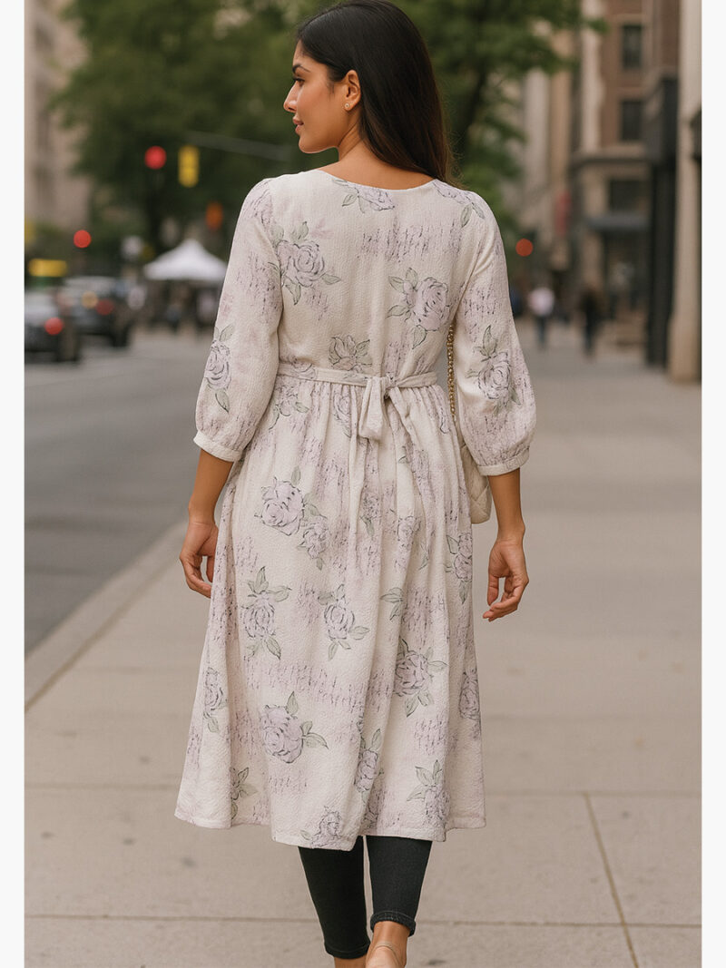 Women's Popcorn A-Line Dress in Soft White Floral