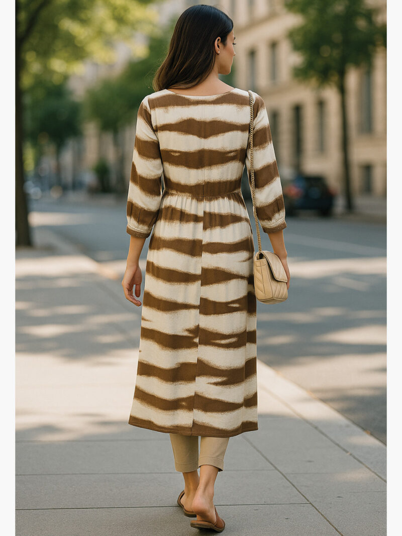 Women's Georgette Front Slit Kurti Dress - Brown