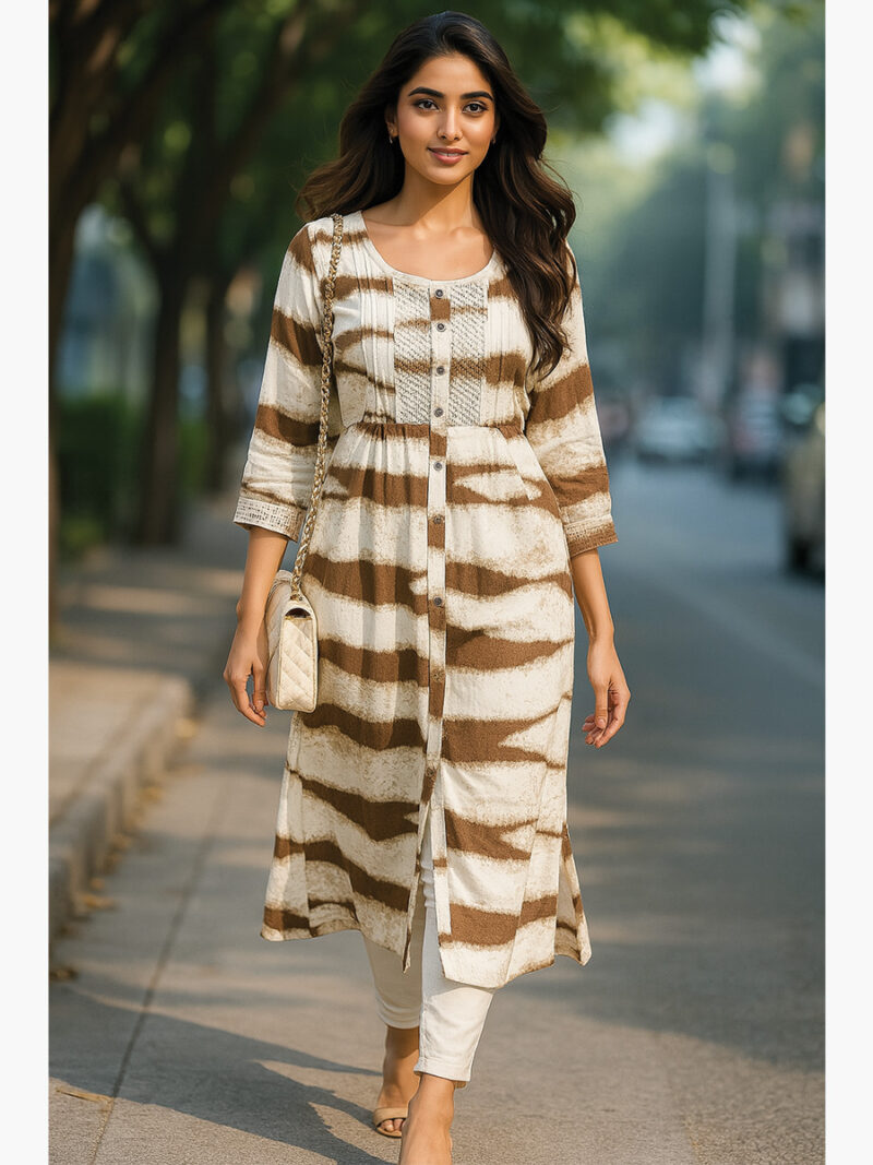 WTOP-SUN-01-BR-XXL-02-F Women's Georgette Front Slit Kurti Dress - Brown