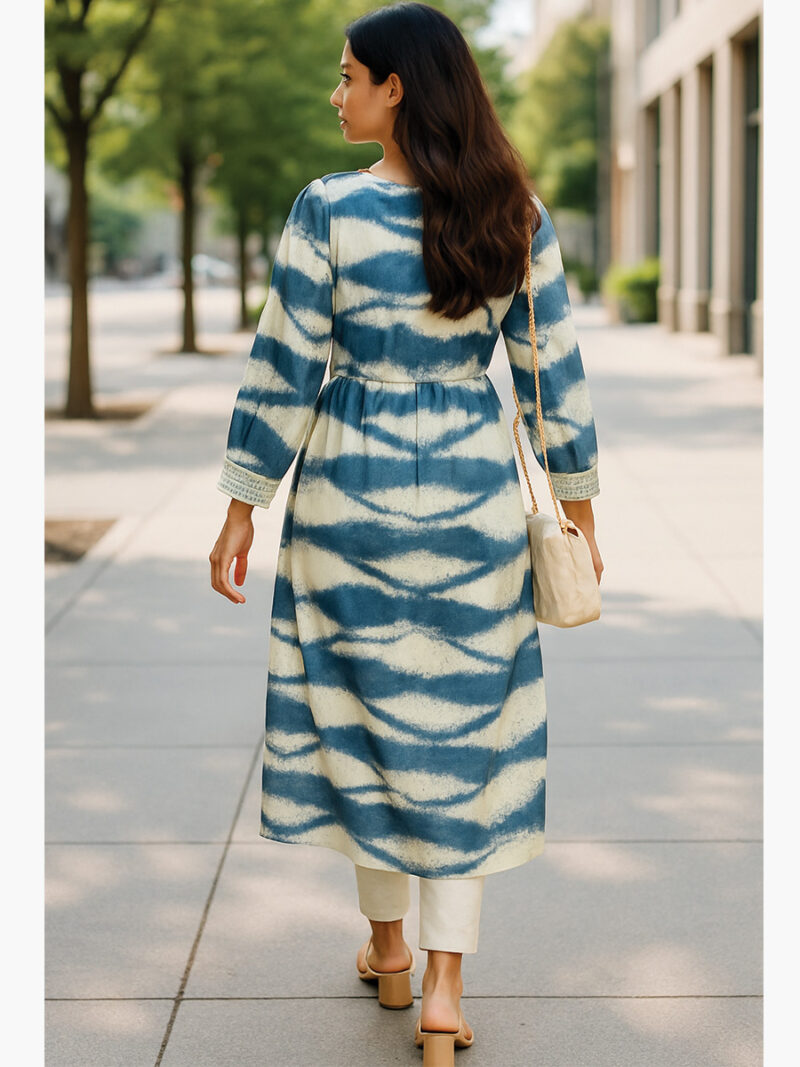 Women's Georgette Front Slit Kurti Dress - Blue Beige