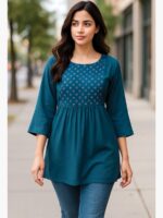 WTOP-UIS-01-TL-L-02-F Women's Rayon A-Line Kurti – Teal