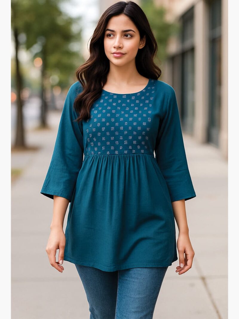 WTOP-UIS-01-TL-L-02-F Women's Rayon A-Line Kurti – Teal