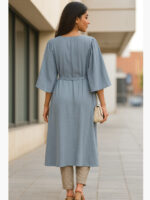 WTOP-YAWEN-01-AG-XL-02-B Women's Georgette Flared Kurti, Ash Grey