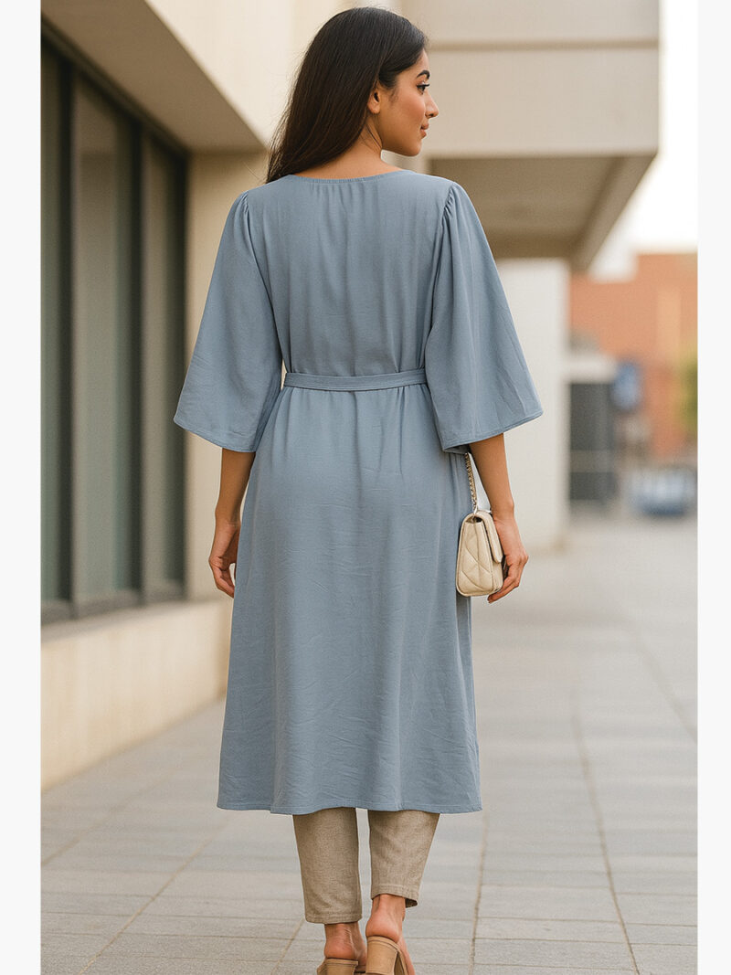 Women's Georgette Flared Kurti, Ash Grey