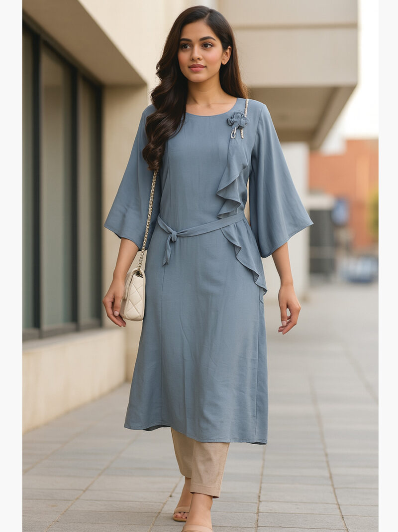 WTOP-YAWEN-01-AG-XL-02-F Women's Georgette Flared Kurti, Ash Grey