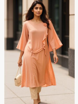 Women's Georgette Flared Kurti, Peach