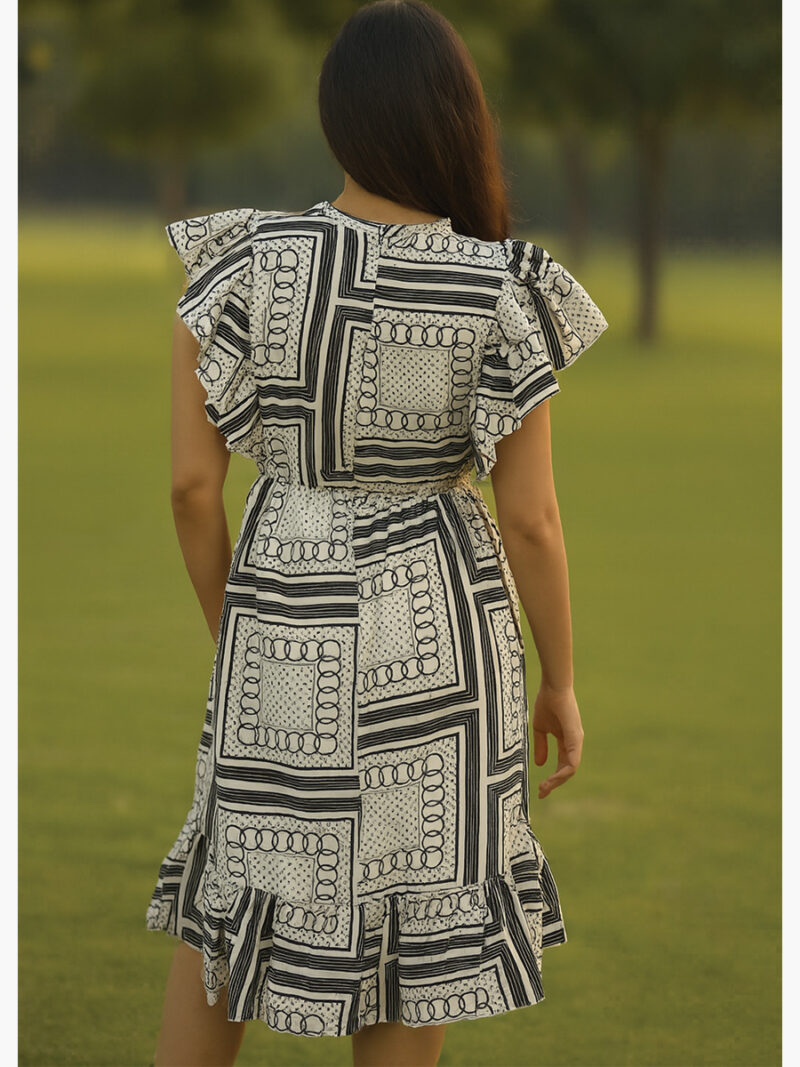 Women's Crepe Ruffle A-Line Dress - Black White