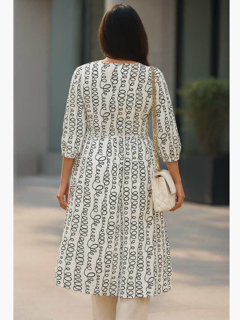 Women's Crepe A-Line Kurti, White Printed