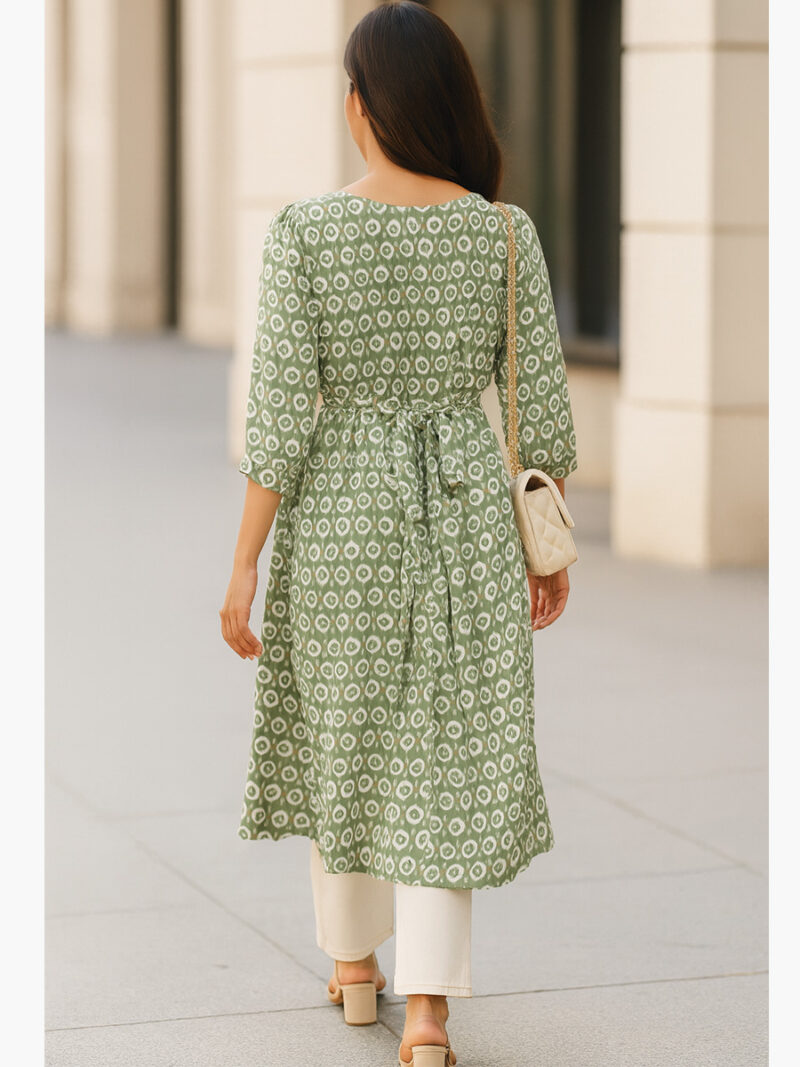 Women's Crepe A-Line Kurti, Green Printed