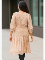 WTOP-YELLOW-04-PC-XXL-01-B Women's Polyester Fit & Flare Kurti, Peach Print