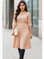 WTOP-YELLOW-04-PC-XXL-01-F Women's Polyester Fit & Flare Kurti, Peach Print