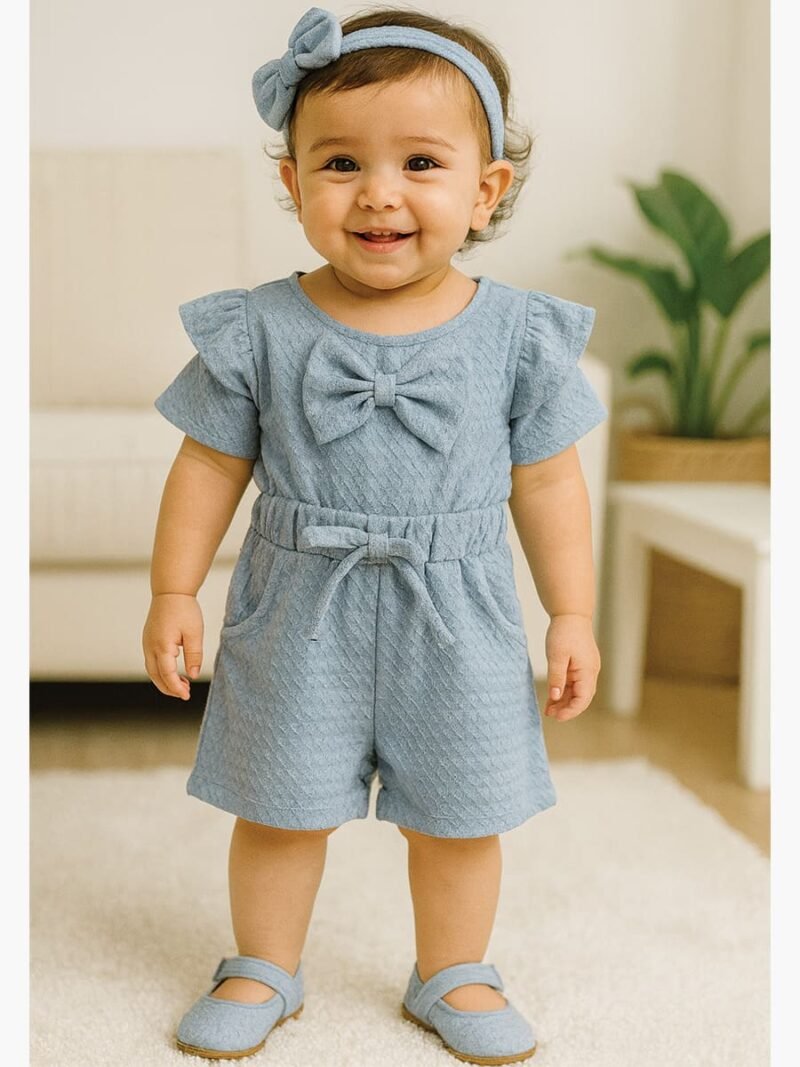 Women’s Popcorn Bow Romper - Ash Gray