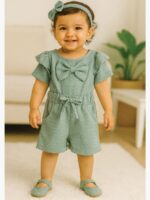 KG-PARKY-01-SG-12M-18M-02-F Women’s Popcorn Bow Romper - Seafoam Green