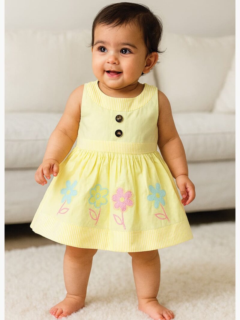 KG-TERON-01-YL-6M-12M-01-F Baby Girl Cotton Frock - Yellow