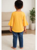 Women's Cotton Yellow Top & Denim Pants Set