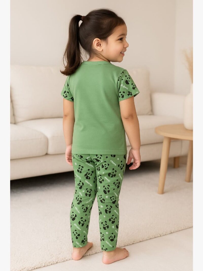 Girls' Cotton Night Suit Set – Green Star Print