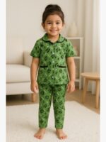 KNS-LITTLE GIRLS-01-GR-1-2Y-03-T-F Girls' Cotton Night Suit Set – Green Star Print