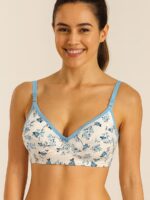 WB-FLOWER-01-BL-L-04-F Women’s Cotton Floral Printed Bra -Blue