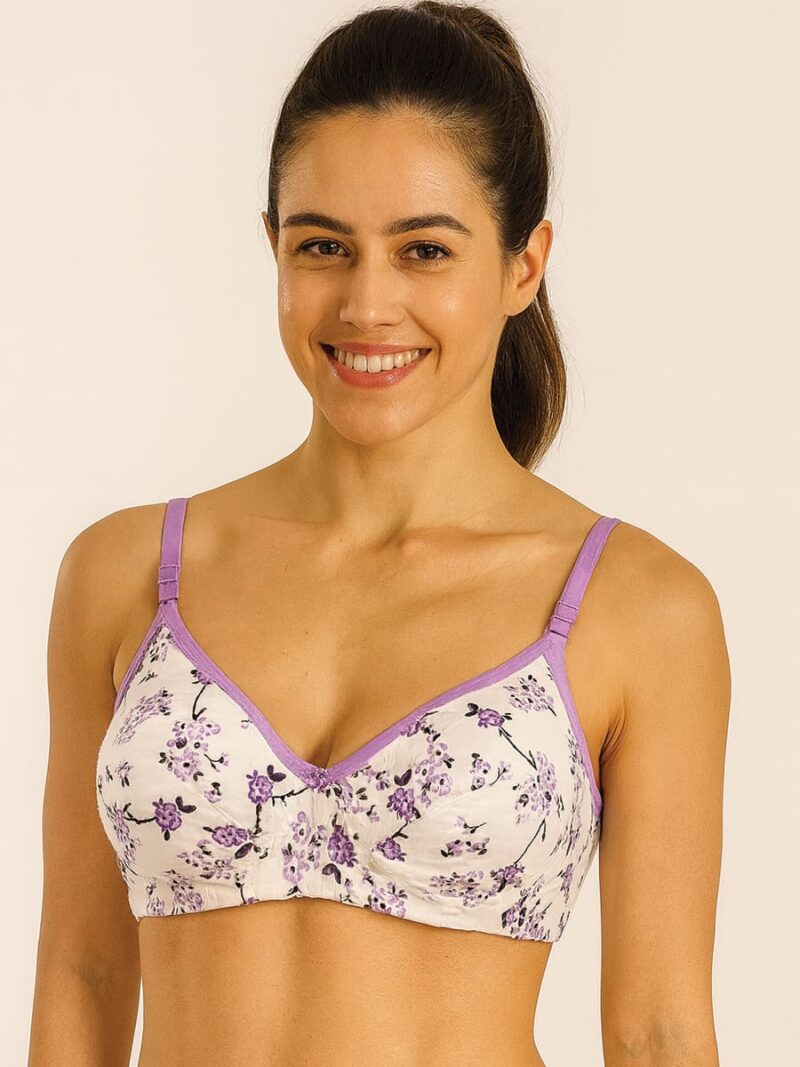 Women’s Cotton Floral Printed Bra -Mauve