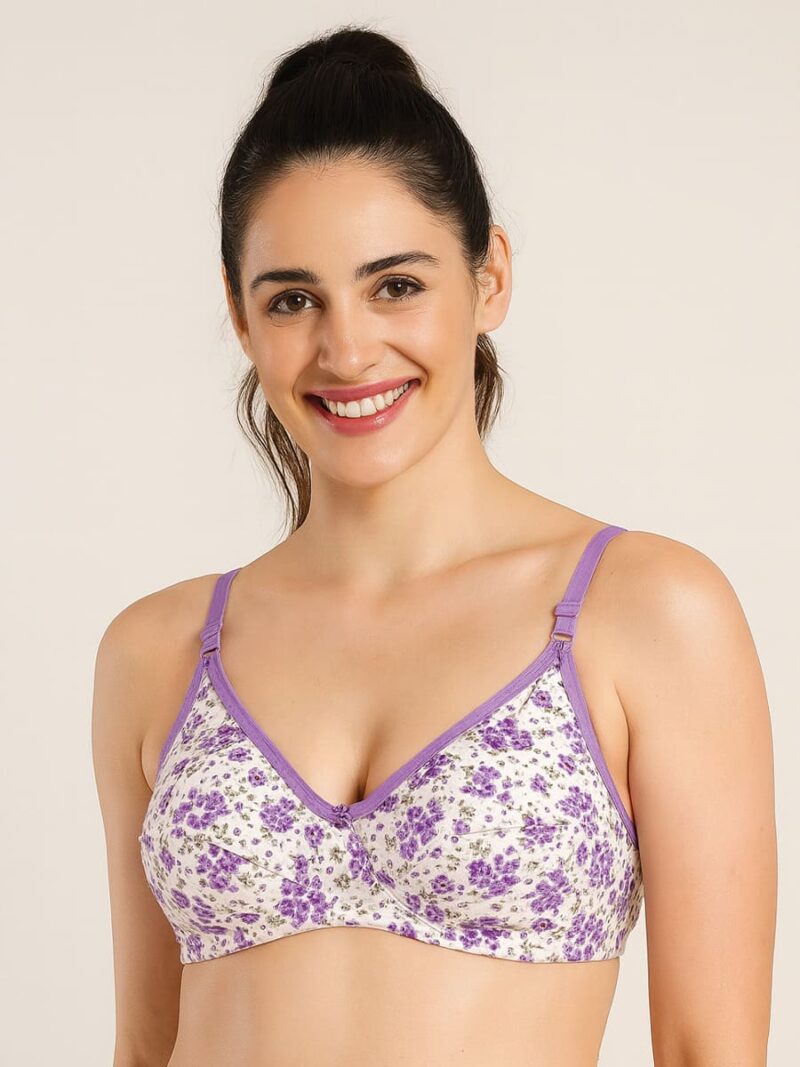 Women’s Cotton Floral Printed Bra -Mauve