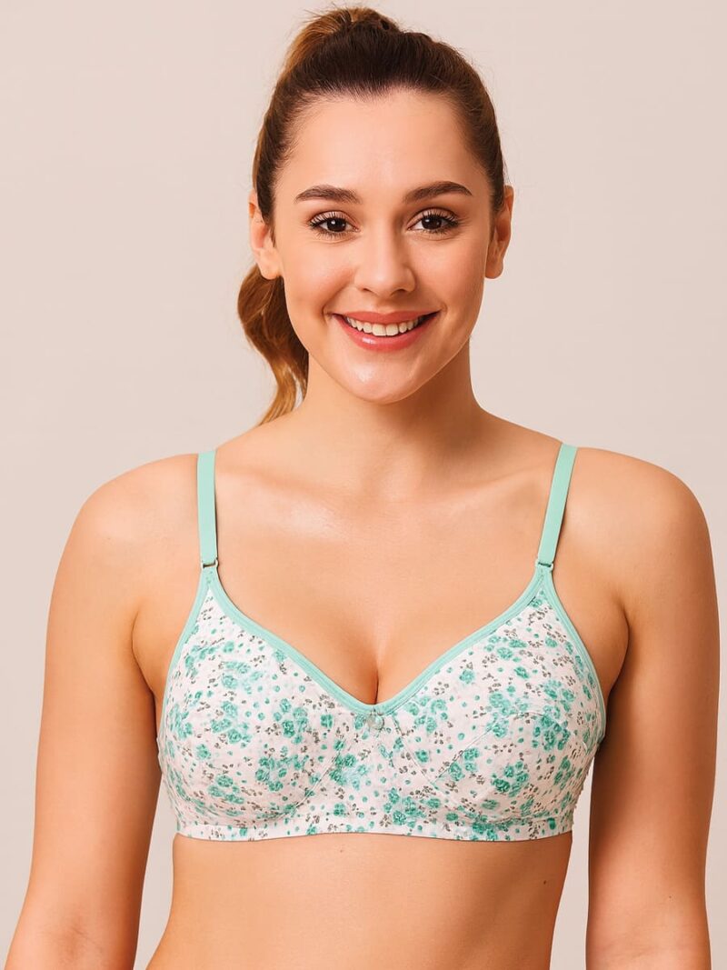 Women’s Cotton Floral Printed Bra - Turquoise