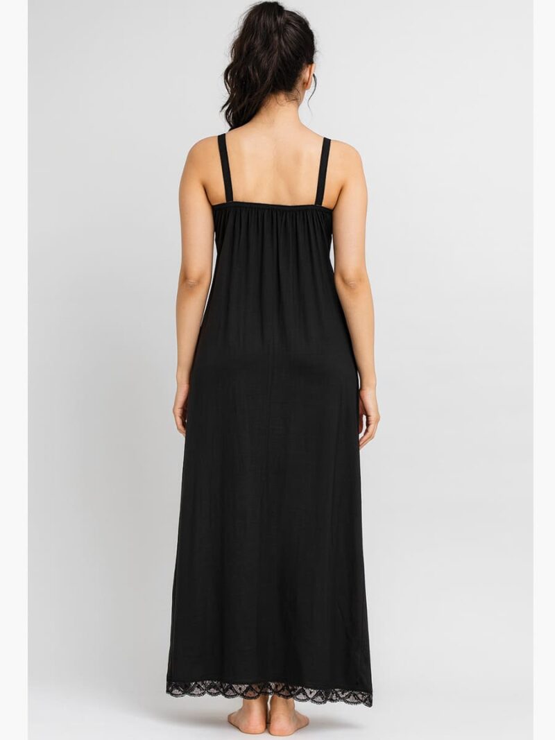 Cotton Slip Nightdress, Green, Full-Length, Sleeveless -Black