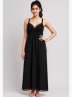 WBS-SABBNA-01-BK-FREE SIZE-01-F Cotton Slip Nightdress, Green, Full-Length, Sleeveless -Black