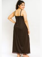 Cotton Slip Nightdress, Green, Full-Length, Sleeveless -Coffee