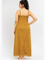 WBS-SABBNA-01-LKH-FREE SIZE-14-B Cotton Slip Nightdress, Green, Full-Length, Sleeveless - Light Khaki