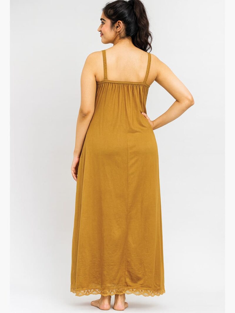 Cotton Slip Nightdress, Green, Full-Length, Sleeveless - Light Khaki