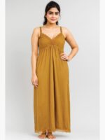 WBS-SABBNA-01-LKH-FREE SIZE-14-F Cotton Slip Nightdress, Green, Full-Length, Sleeveless - Light Khaki