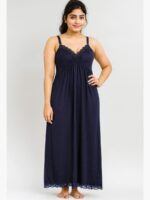 WBS-SABBNA-01-NB-FREE SIZE-02-F Cotton Slip Nightdress, Green, Full-Length, Sleeveless - Navy Blue