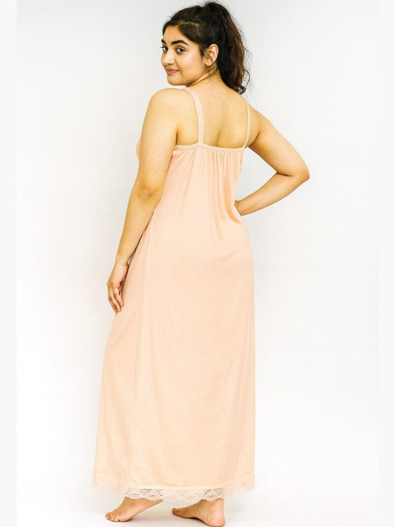 Cotton Slip Nightdress, Green, Full-Length, Sleeveless - Peach