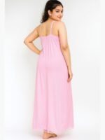 WBS-SABBNA-01-PK-FREE SIZE-03-B Cotton Slip Nightdress, Green, Full-Length, Sleeveless - Pink