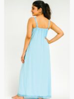 WBS-SABBNA-01-SB-FREE SIZE-13-B Cotton Slip Nightdress, Green, Full-Length, Sleeveless - Sky Blue