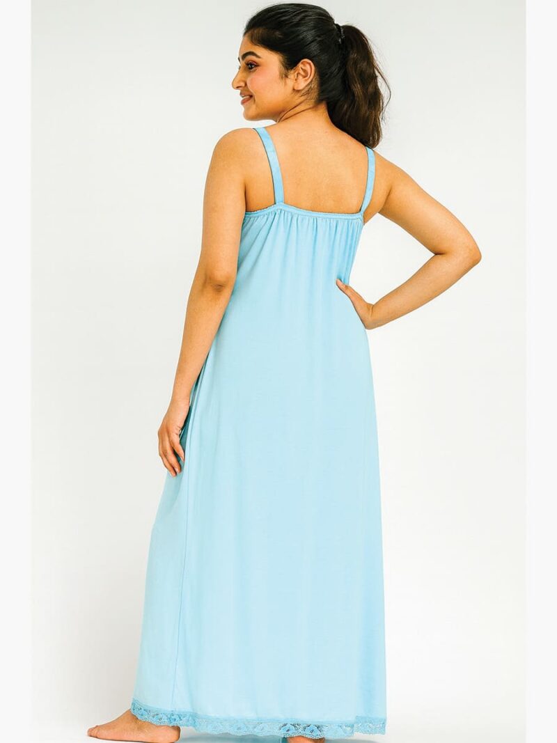 Cotton Slip Nightdress, Green, Full-Length, Sleeveless - Sky Blue