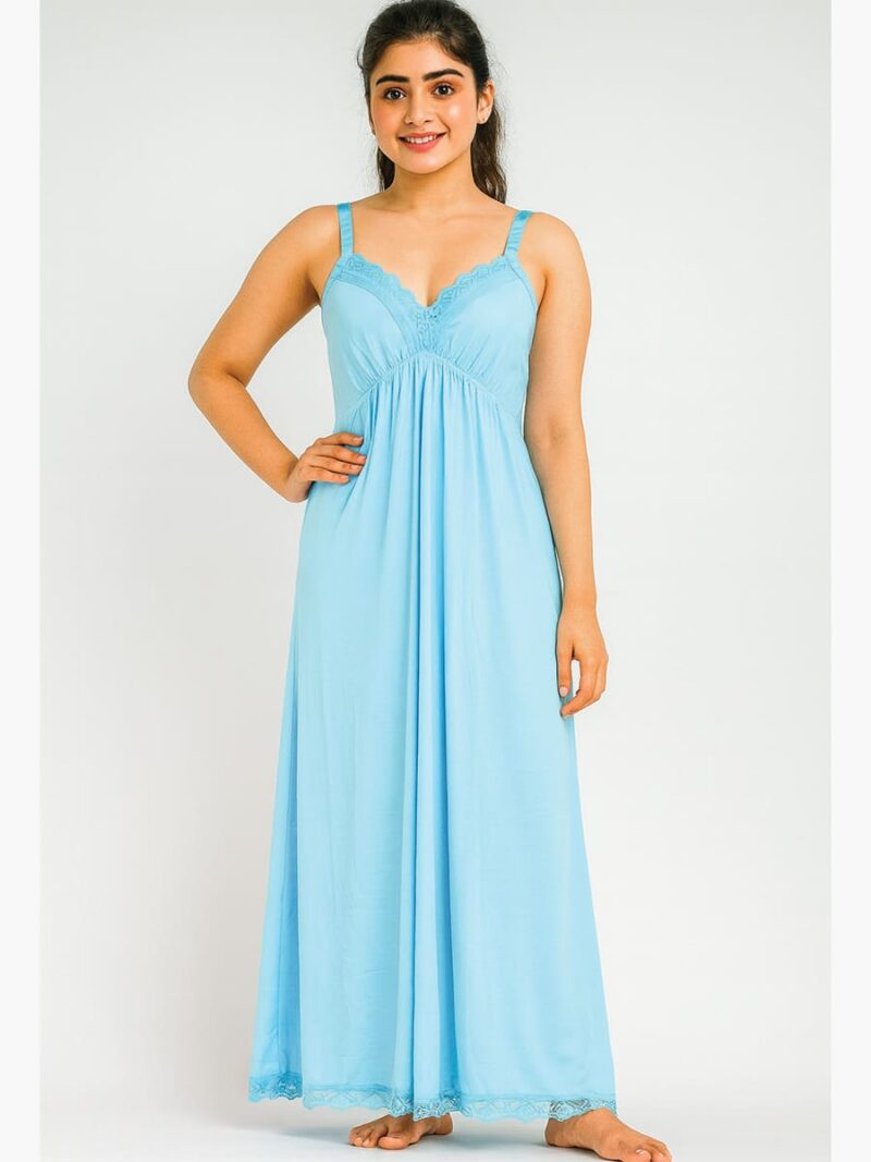 WBS-SABBNA-01-SB-FREE SIZE-13-F Cotton Slip Nightdress, Green, Full-Length, Sleeveless - Sky Blue