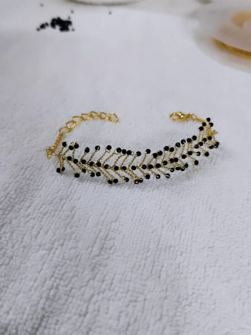 Women’s Black Crystal Leaf Bracelet – Gold Tone