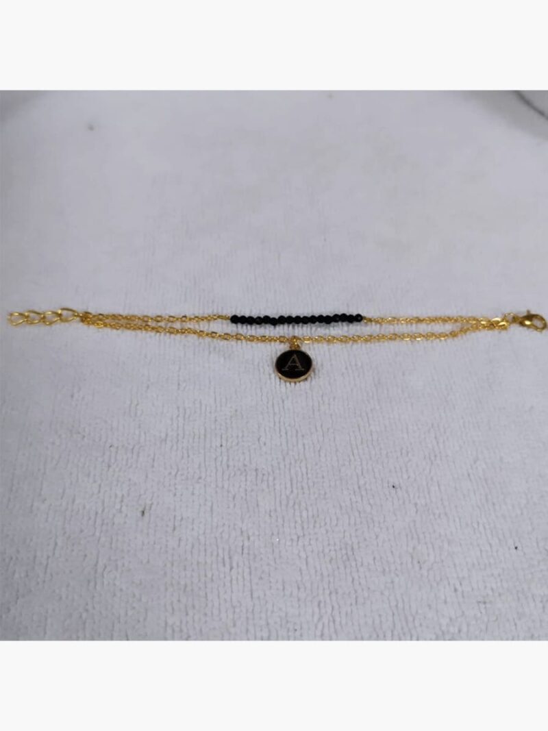 Women’s Gold Chain Bracelet with Black Beads & A Charm