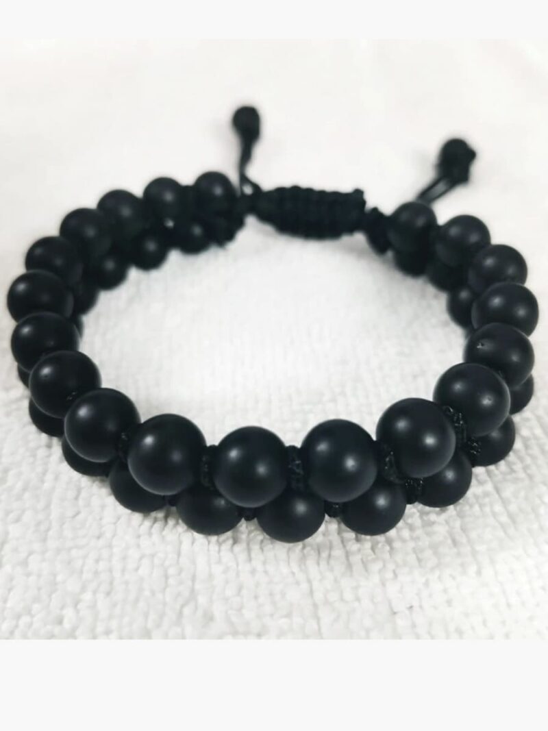 Women's Black Beaded Adjustable Macrame Bracelet