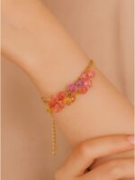 Women's Gold Crystal Multi-Colored Floral Bracelet
