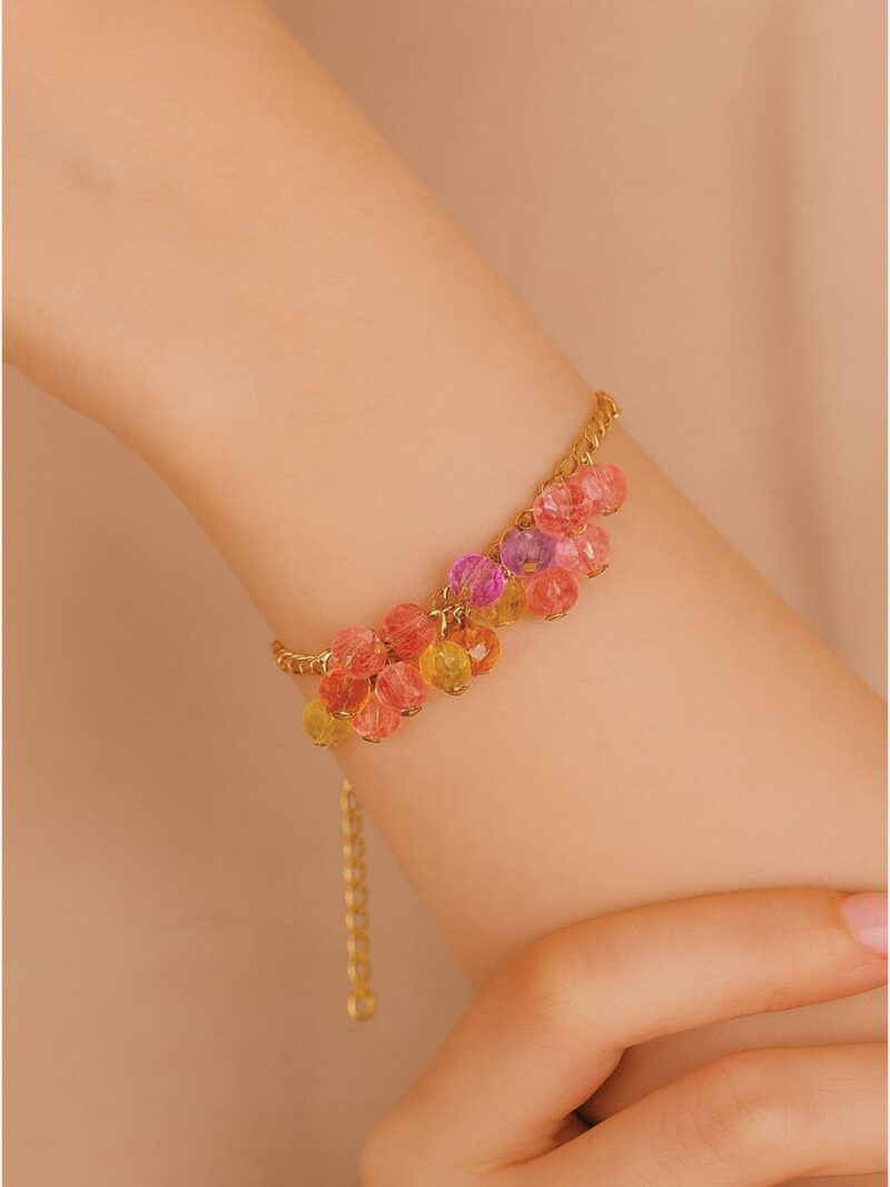 Women's Gold Crystal Multi-Colored Floral Bracelet