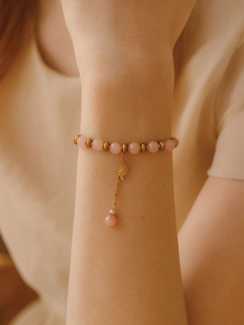 Women’s Pink Beaded Bracelet with Gold Charm